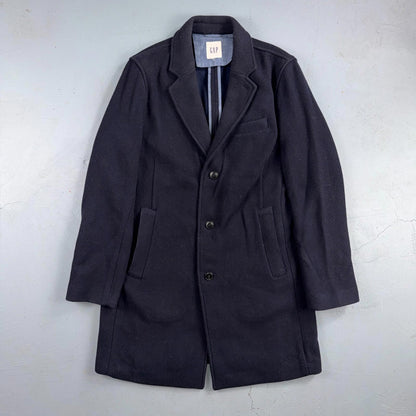 Gap Trench Coat Mens S Navy Wool Blend Overcoat Lanificio Nello Fabrics Italy