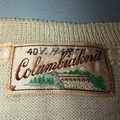 VTG 1940s 1950s Wool Pullover Sweater Rockabilly Mens V Neck Ivory Columbia Knit