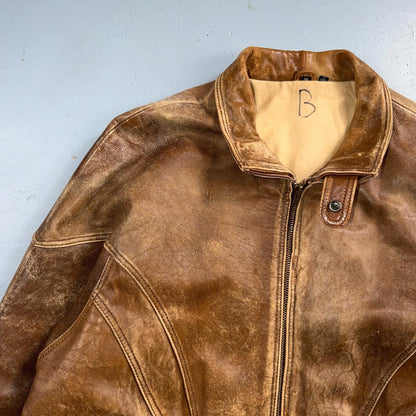 Vintage Leather Jacket Mirage G-1 Flight Size 46 80s Brown Patina Map Line Heavy
