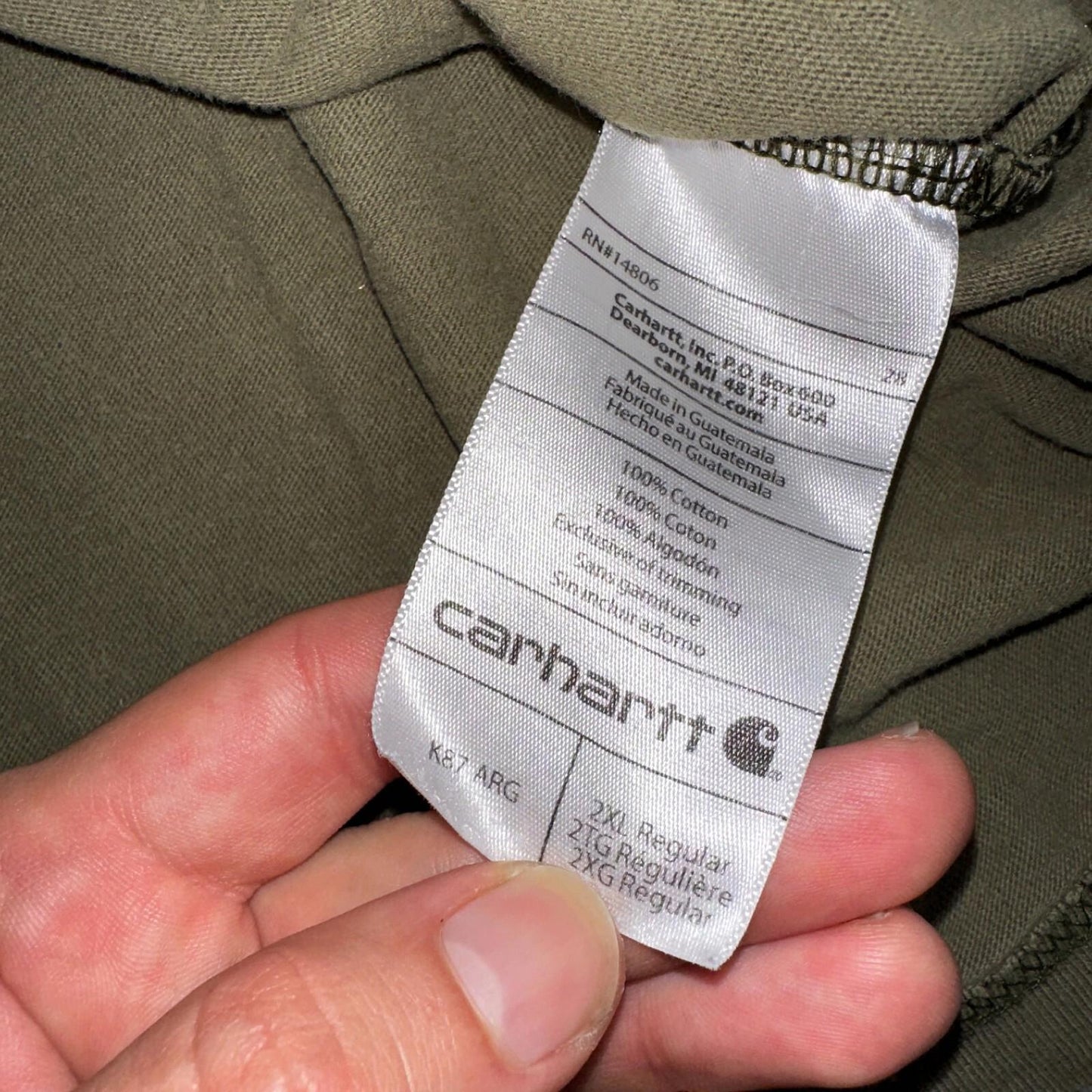 Carhartt K87 ARG Fit Pocket T-Shirt Mens 2XL Greeb Army Thrashed Holes Worn