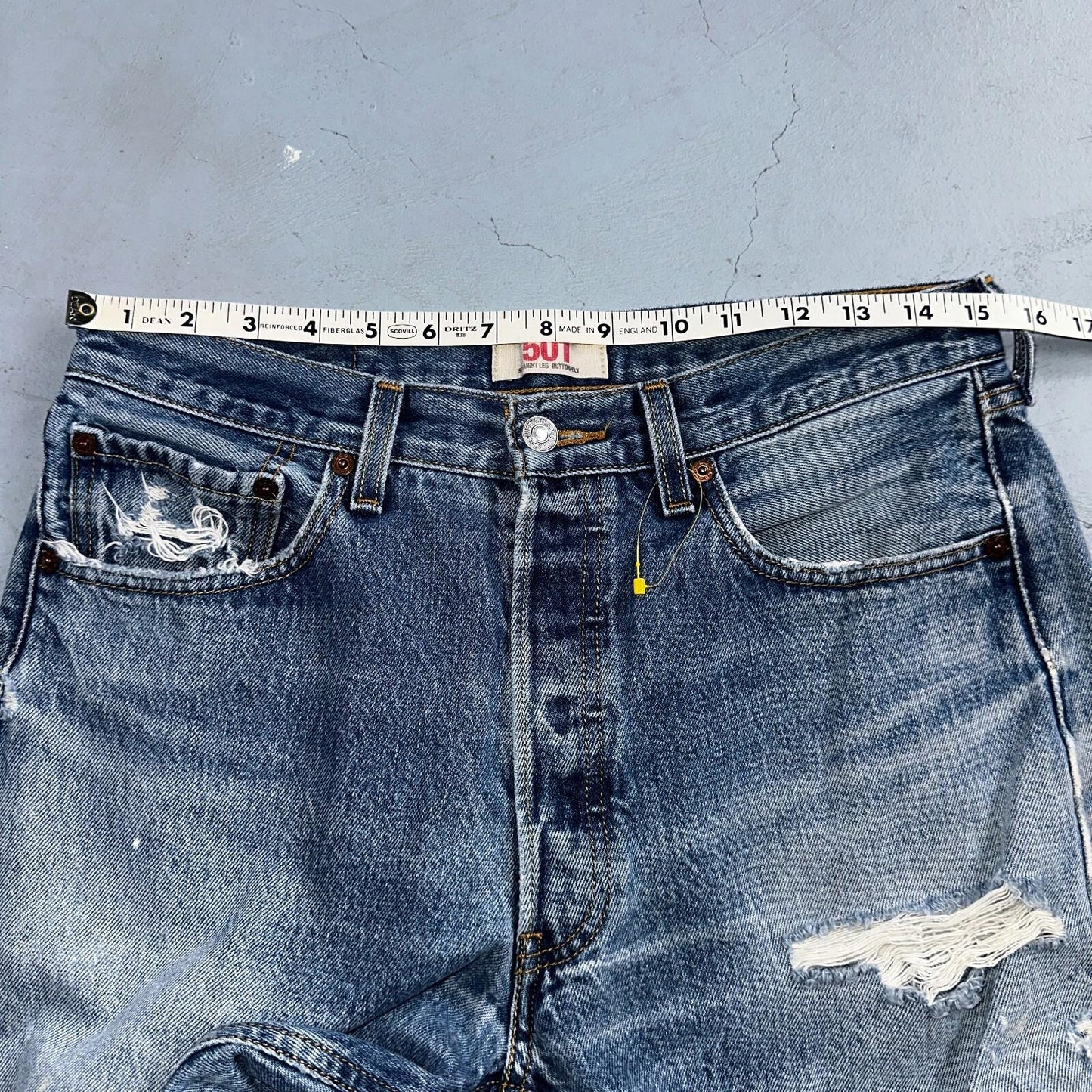 Levis 501 Vintage Y2K XX Straight Leg Jeans Rips Blue Med Wash 33x36 Act 31x31