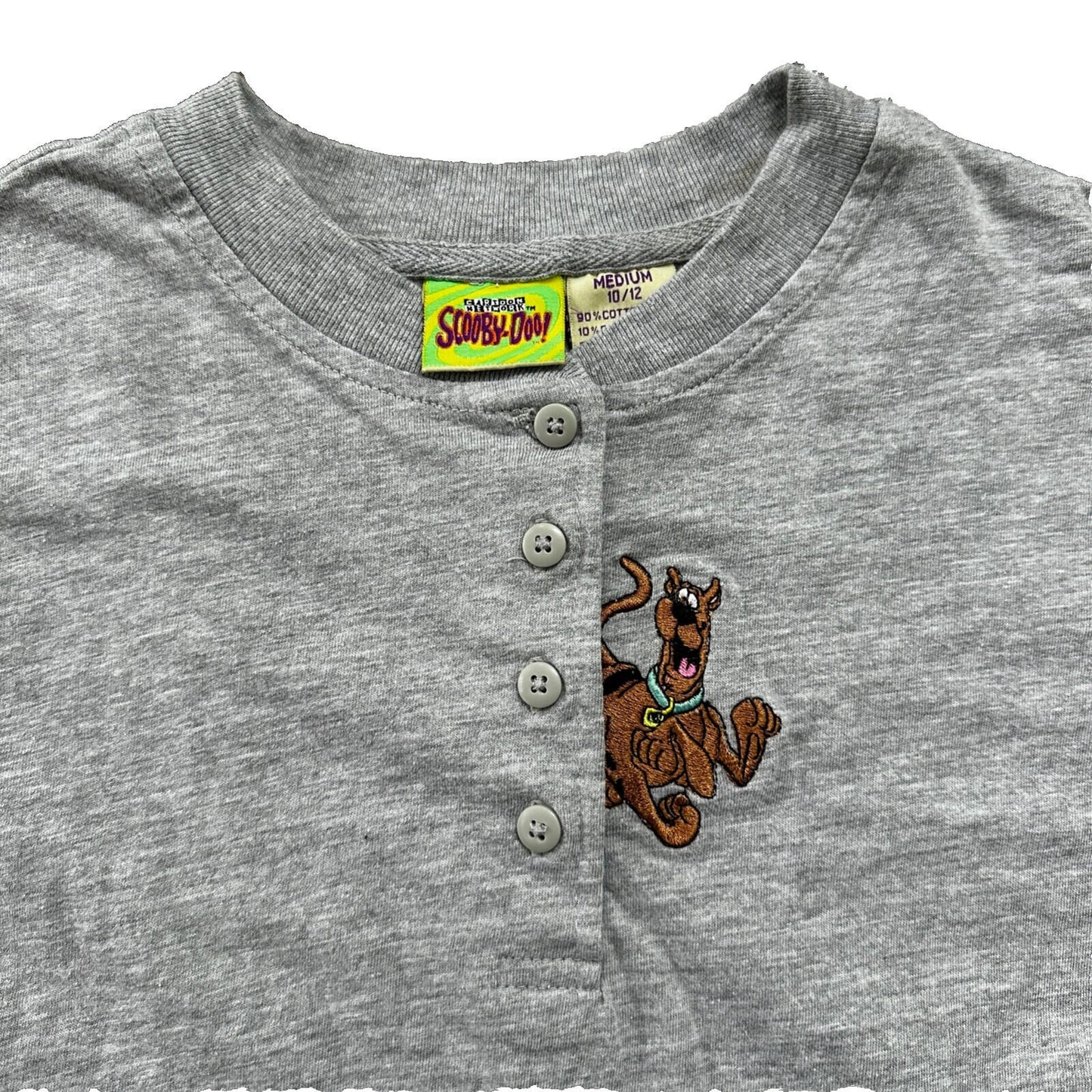 VTG Scooby Doo Cartoon Network Gray Henley Embroidered Shirt Top 90s 2001 Y2K