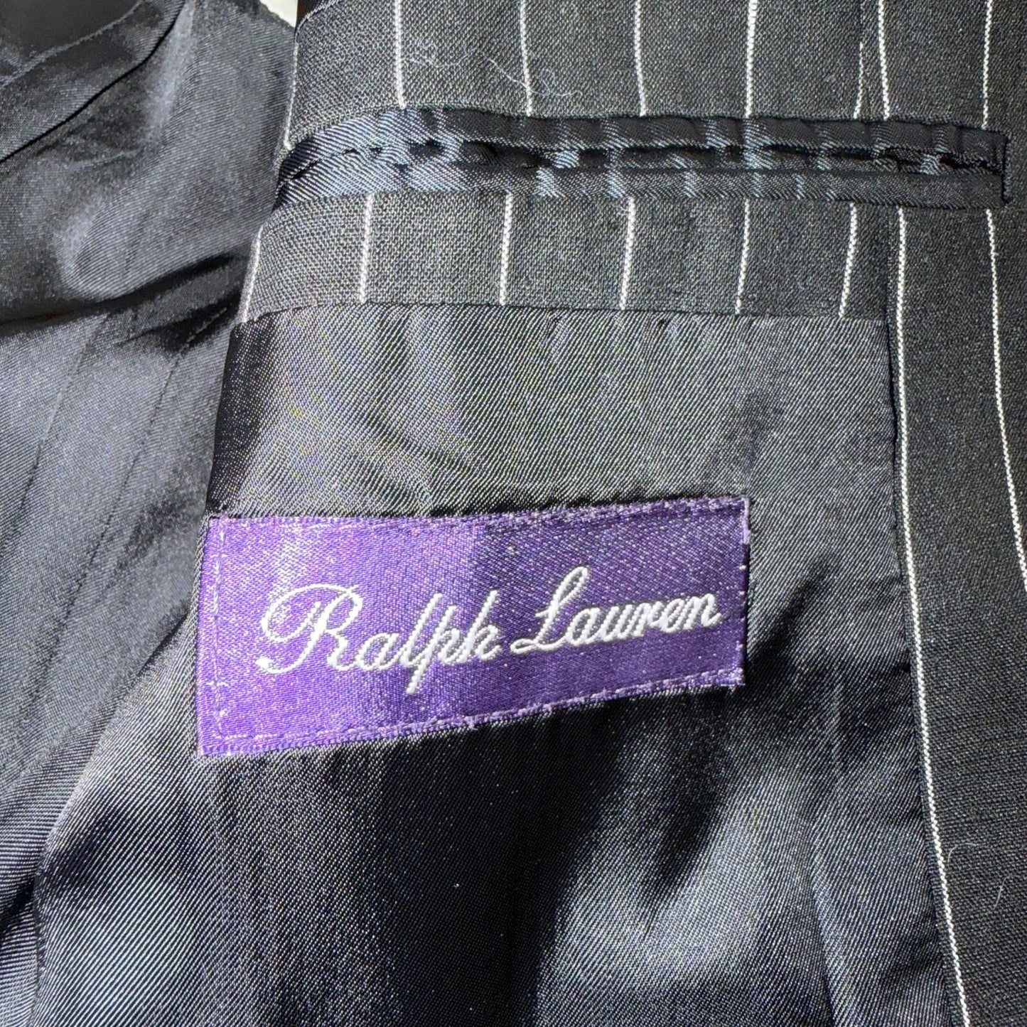 Ralph Lauren Purple Label Black Linen Suit Jacket Mens 44R Pinstripe $3,995 VTG