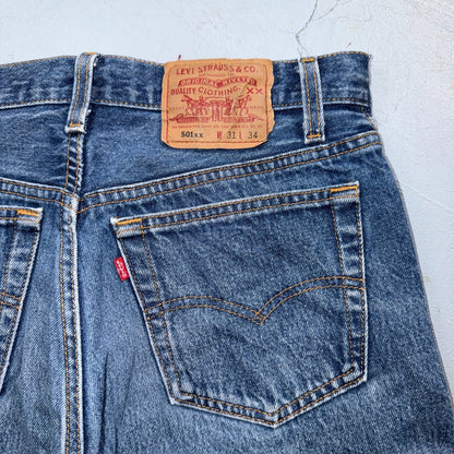 Levis 501 Vintage 90s USA XX Straight Leg Jeans Blue Altered 31x34 Act 30x29
