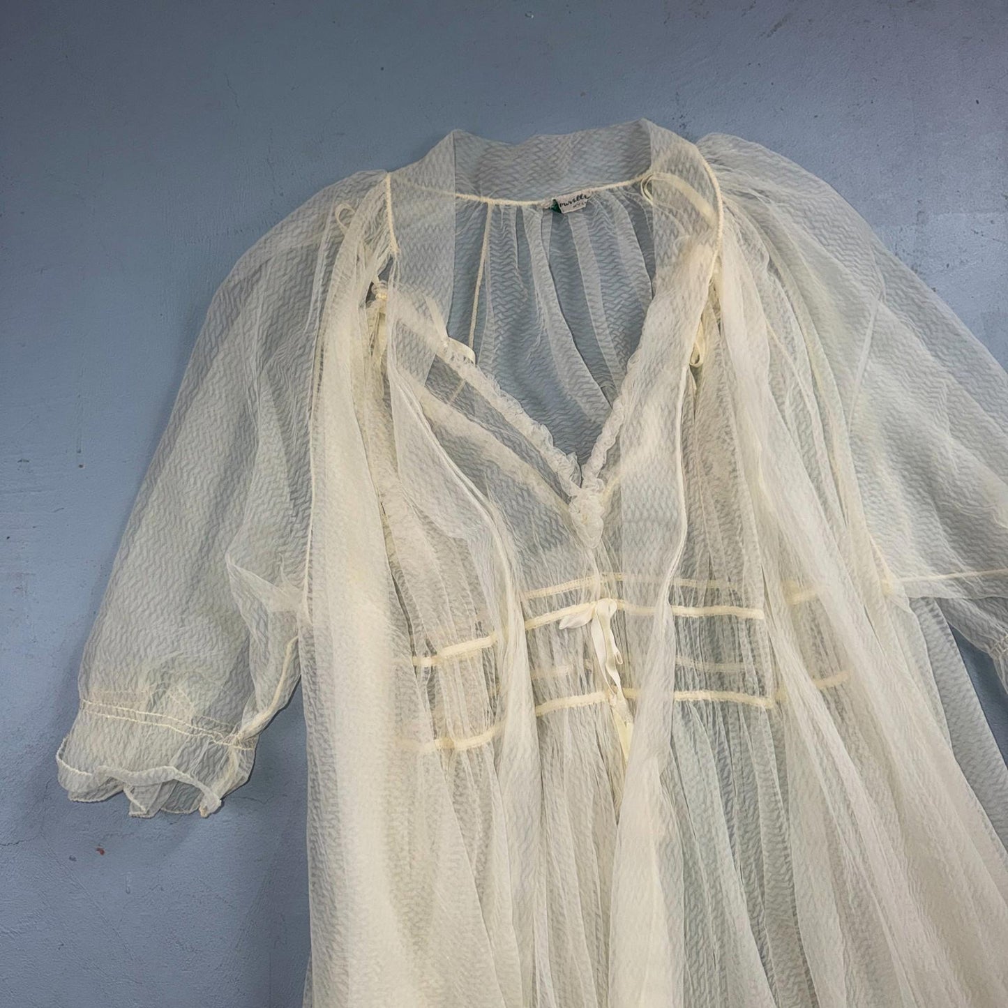 VTG 1950s 3PC Amourelle White Chiffon Slip Dress Robe Bottoms Set Sheer 50s Rare
