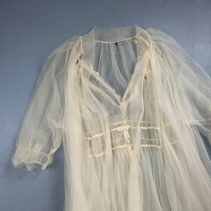 VTG 1950s 3PC Amourelle White Chiffon Slip Dress Robe Bottoms Set Sheer 50s Rare