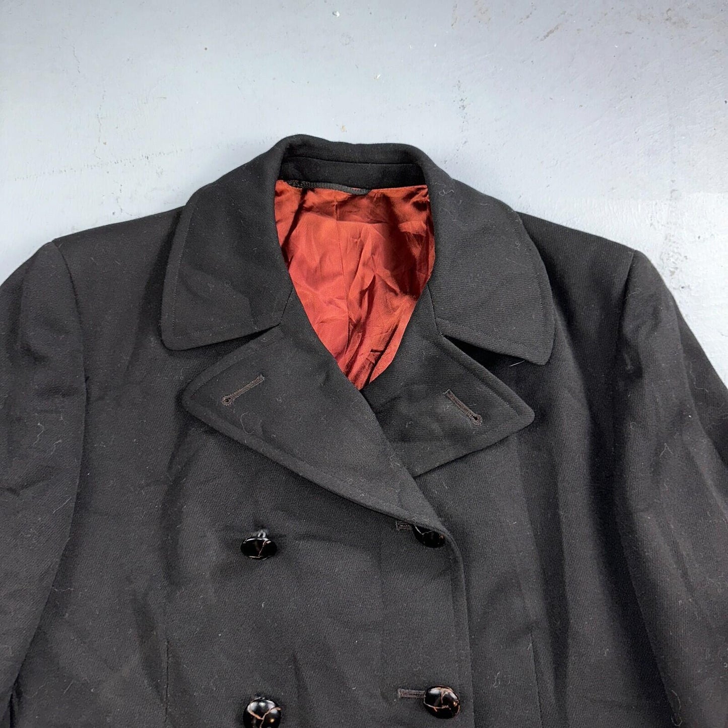 Vintage 1960s Black Wool Military Pea Coat Rockabilly 60s Double Breast Jacket