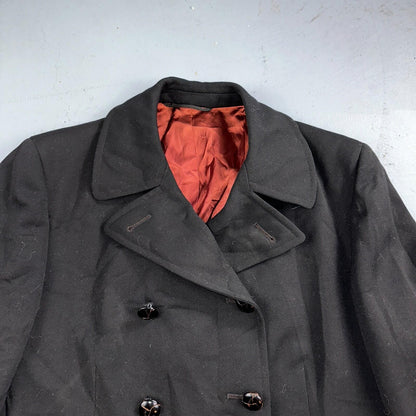 Vintage 1960s Black Wool Military Pea Coat Rockabilly 60s Double Breast Jacket
