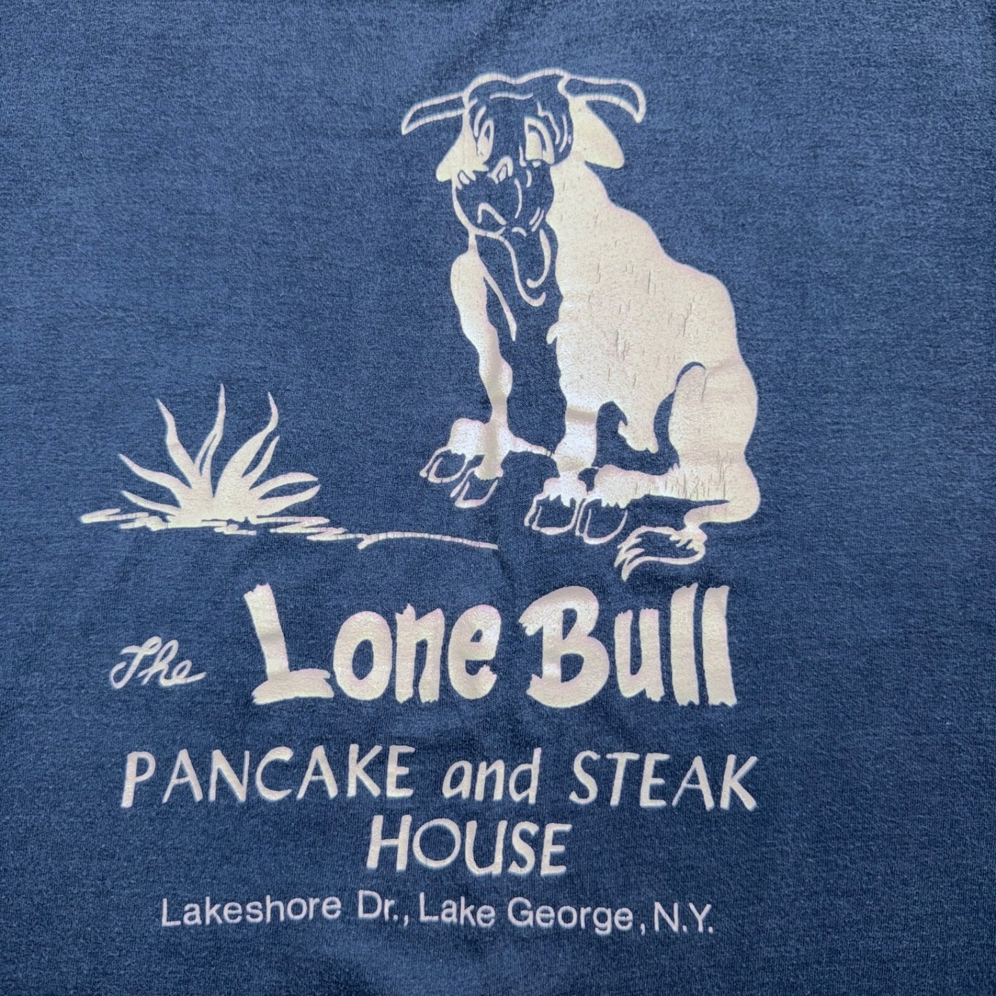 Lone Bull Pancake Steak House VTG T Shirt NYC New York Travel Food Lake George