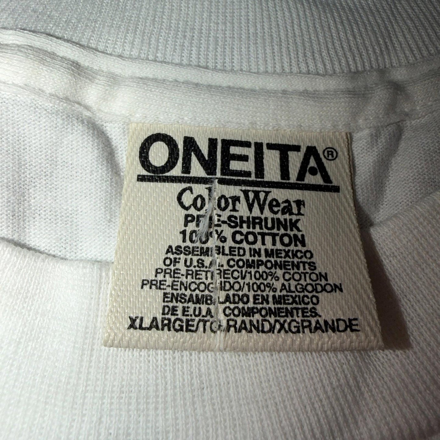 VTG Oneita XL Blank White T Shirt 90s Basic Rap Single Stitch Color Wear Rare