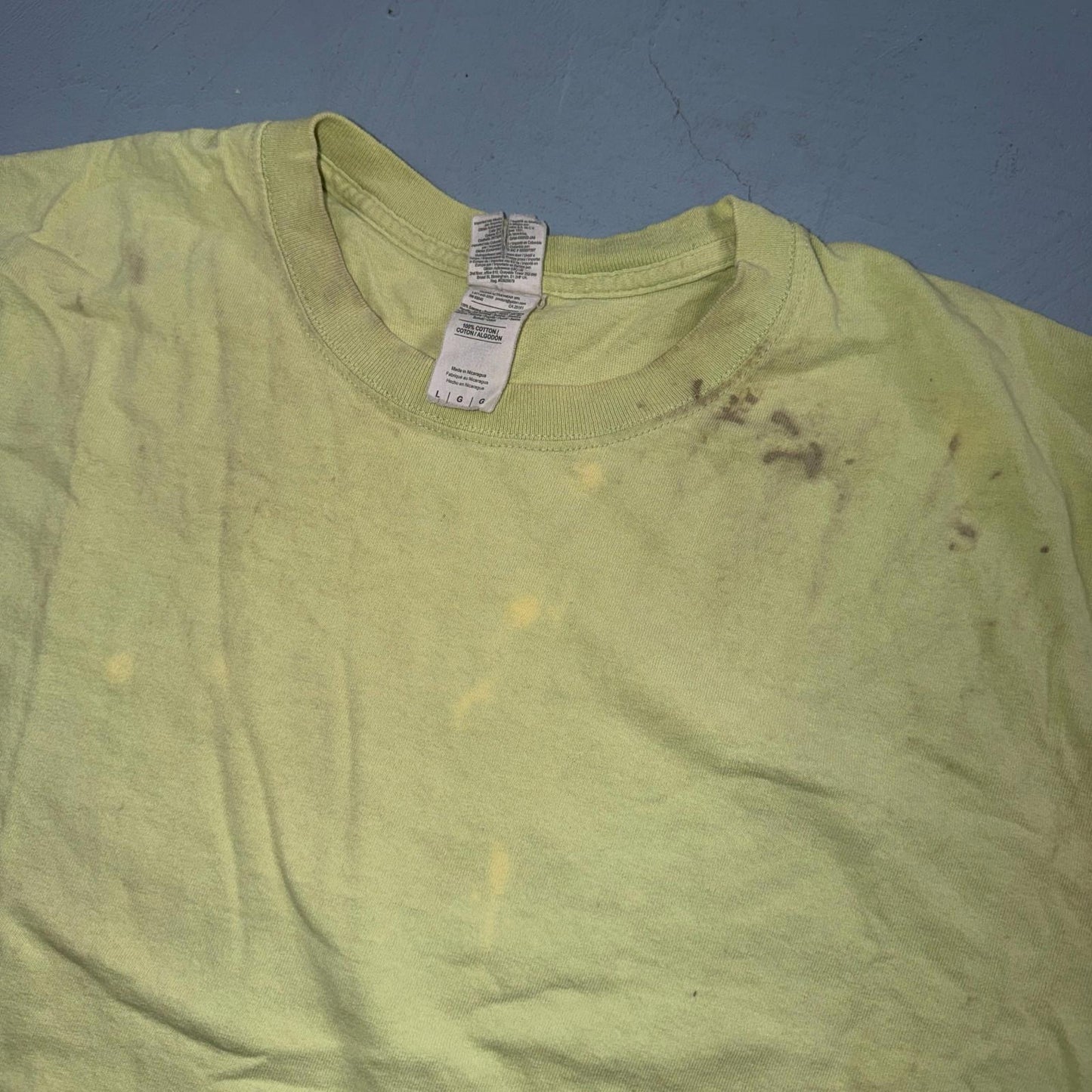 Thrashed Green VTG Style T Shirt Blank Green Stained Used Gildan Y2K