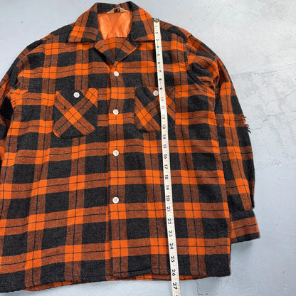 VTG 50s Fruit of Loom Shirt Orange Plaid Wool Button Loop Collar Rockabilly 1950