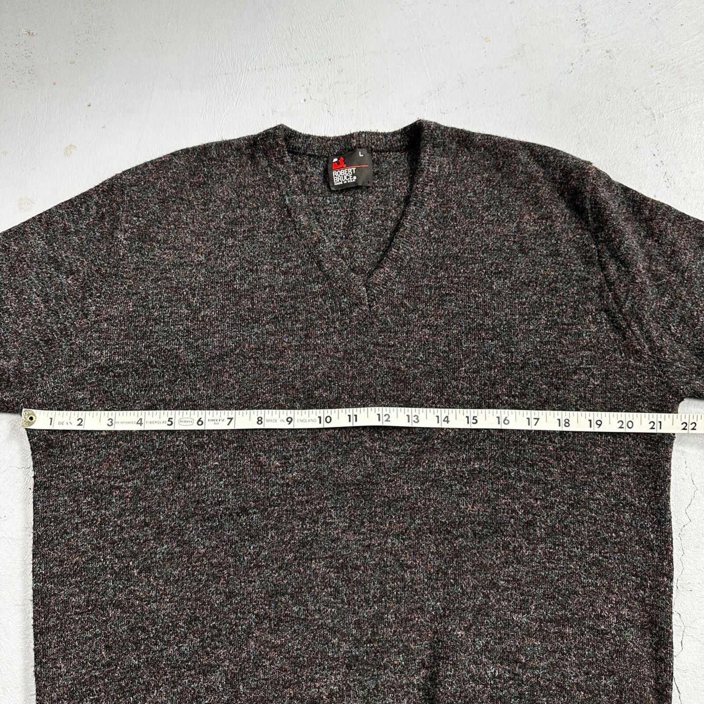 Robert Bruce Vintage Sweater Mens L Gray V Neck Knit Pullover 90s