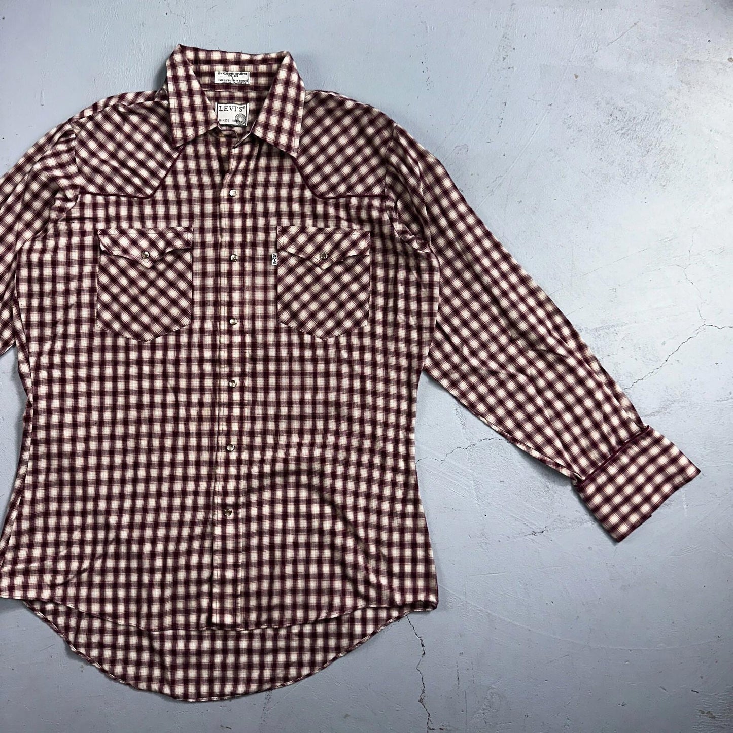 Levis VTG 1980s Pearl Snap Button Shirt Mens L Plaid 80s Cowboy Shirt Korea LS