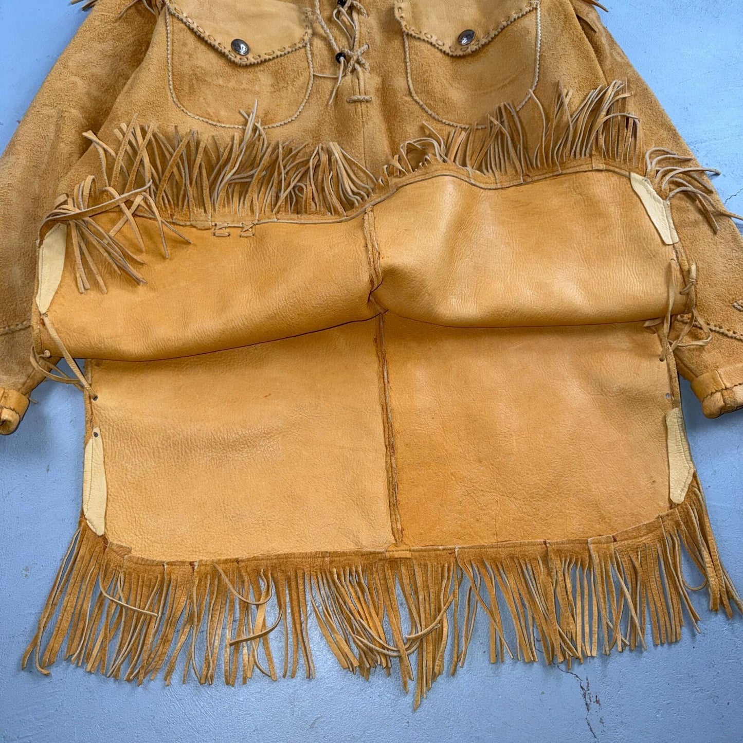 VTG Buckskin Montana Jacket Leather Fringe Western Leather Cowboy Suede 70s