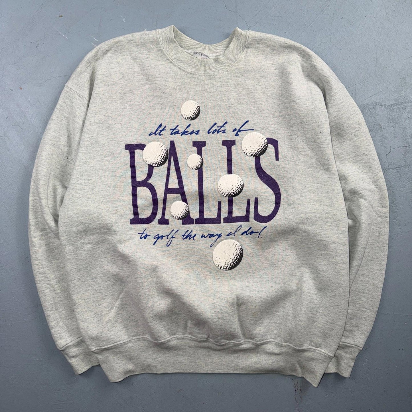 VTG Golf Balls Crewneck Sweatshirt USA Funny Humor Jokes FOTL 90s Quote Text