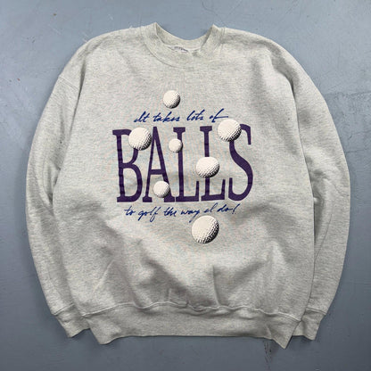 VTG Golf Balls Crewneck Sweatshirt USA Funny Humor Jokes FOTL 90s Quote Text