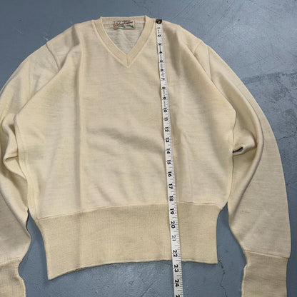 VTG 1940s 1950s Wool Pullover Sweater Rockabilly Mens V Neck Ivory Columbia Knit