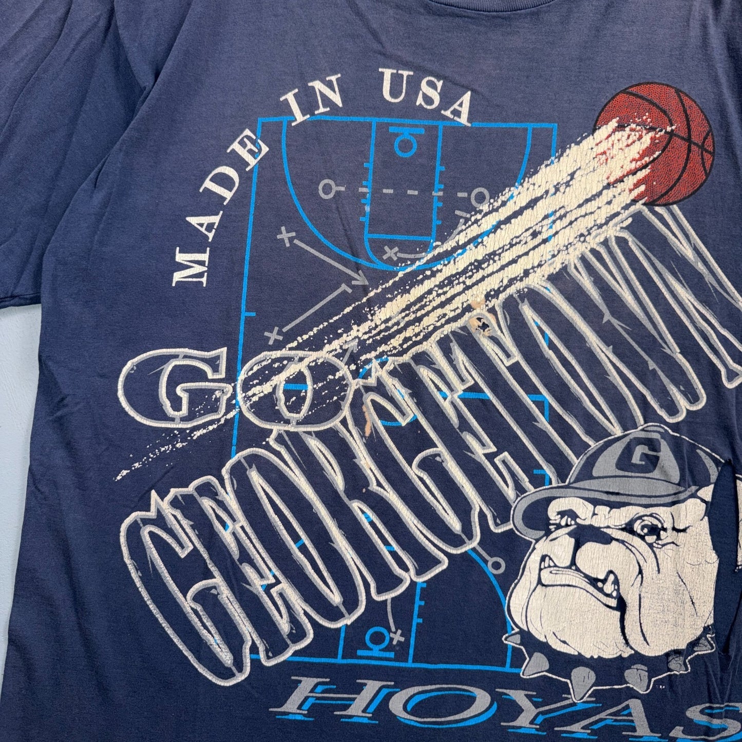 Georgetown Hoyas Thrashed USA VTG T Shirt Single Stitch Basketball Washington DC