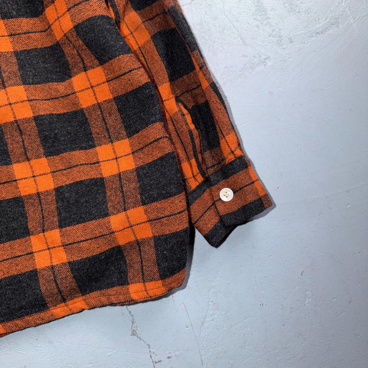 VTG 50s Fruit of Loom Shirt Orange Plaid Wool Button Loop Collar Rockabilly 1950