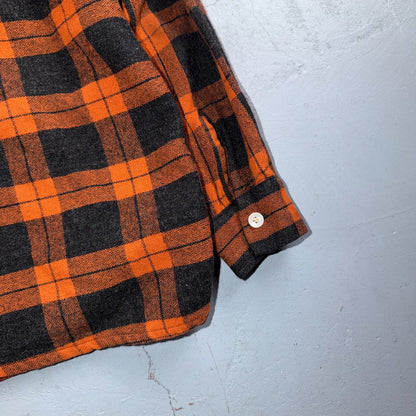 VTG 50s Fruit of Loom Shirt Orange Plaid Wool Button Loop Collar Rockabilly 1950