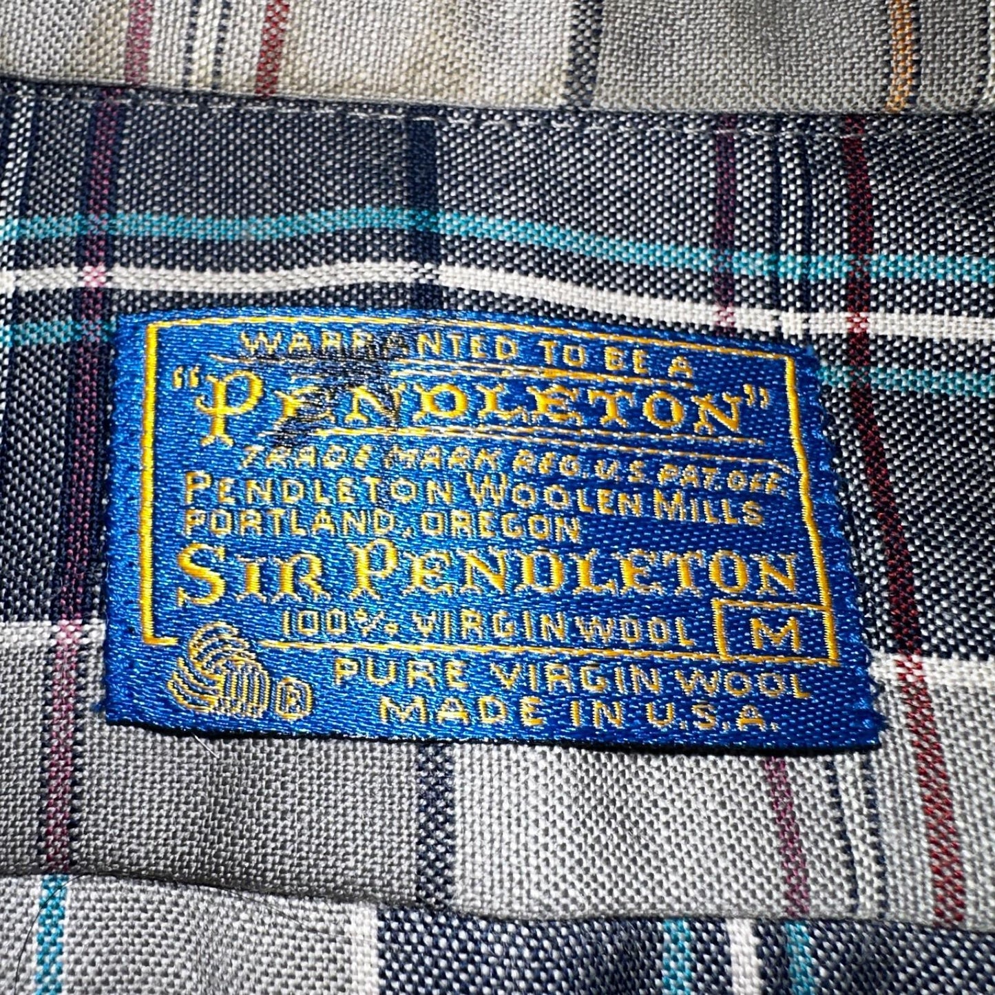 Pendleton Shirt M Blue VTG Virgin Wool Preppy Fireside 60s 70s Outdoors Mens