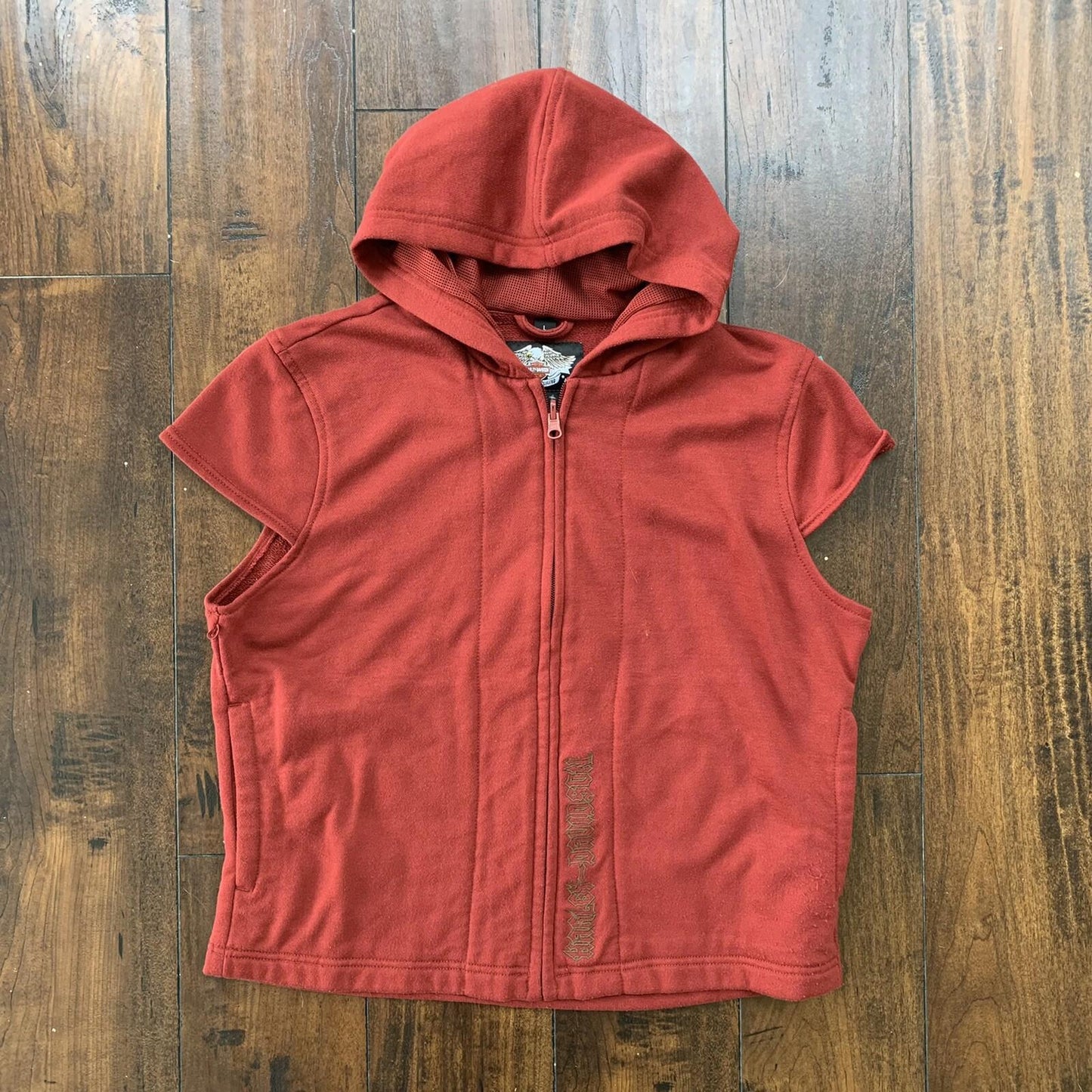 Harley Davidson Womens L Red Full Zip Fleece Vest Zipper Shirt Vintage Y2K