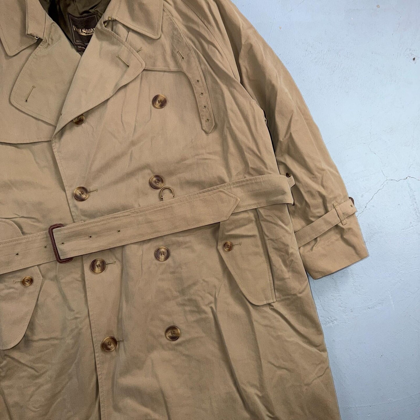 Paul Stuart Double Breasted Men’s Lined Trench Coat Sz 42 Beige Classic Jacket