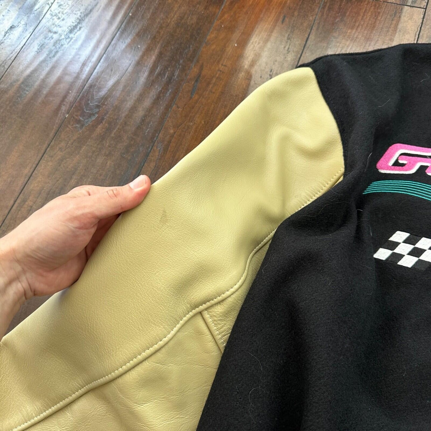 VTG Graffiti Alley Varsity Leather Letterman 70s Jacket 48 Portland Cars Racing