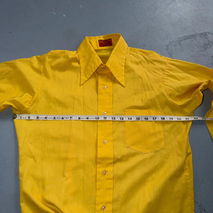 417 by Van Heusen Men's Yellow Tartan Solid Long Sleeve Button-Down Shirt VTG