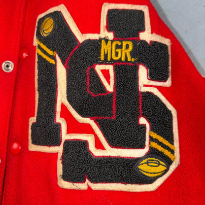 VTG 70s Nelson Varsity Jacket Letterman USA Made Leather Collegiate 44 Red Phil
