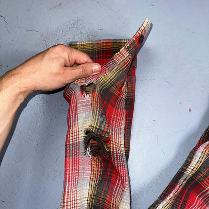 VTG Big Mac JC Penneys Thick 100% Cotton Flannel Work Shirt M 70s Plaid Thrashed