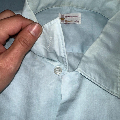 Vtg 50s 60s Penneys Towncraft Loop Collar Shirt Mens L Blue Simple Light Camp