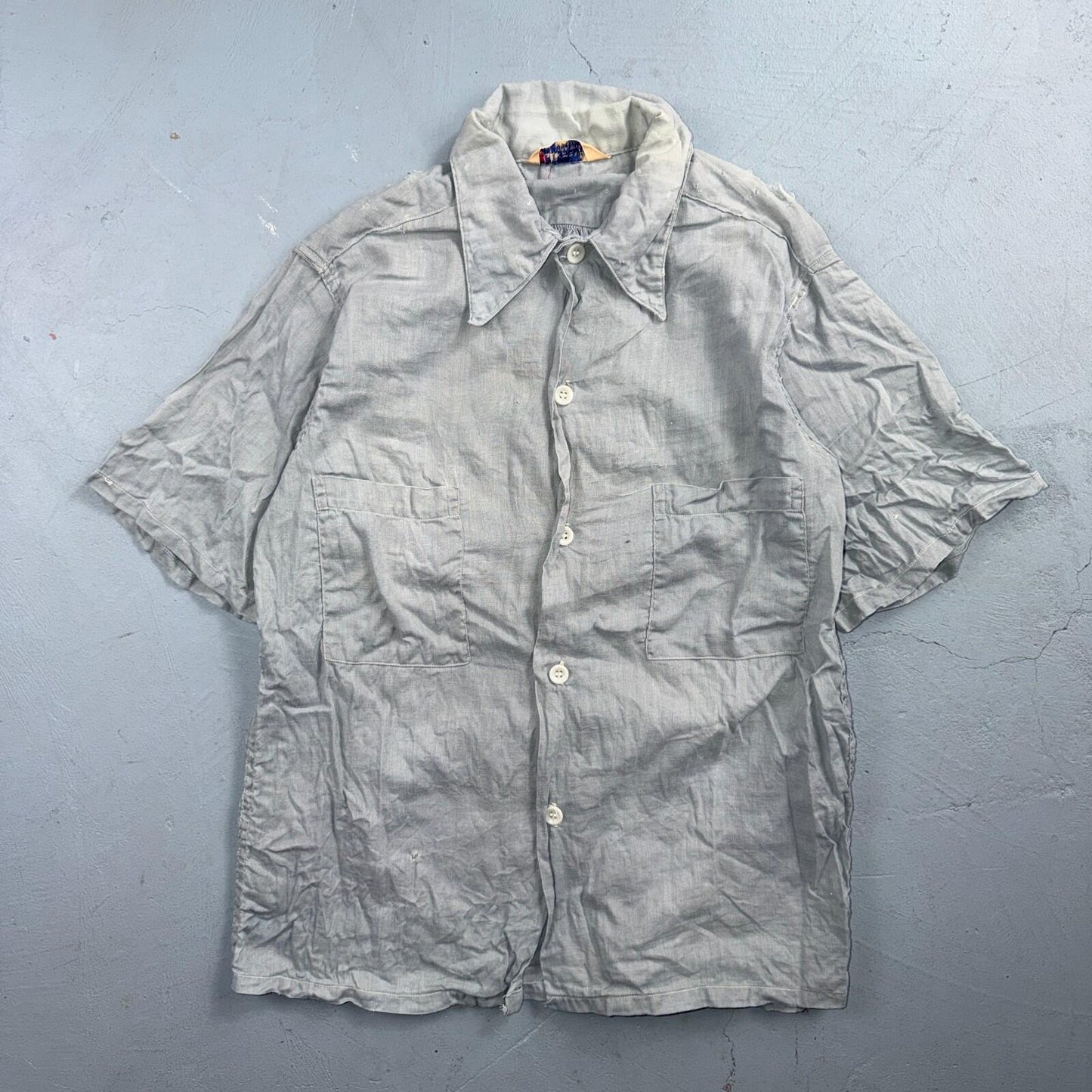 VTG 1950s Hallcrest Sportswear Button Shirt Rockabilly 50s Faded Stained Rare