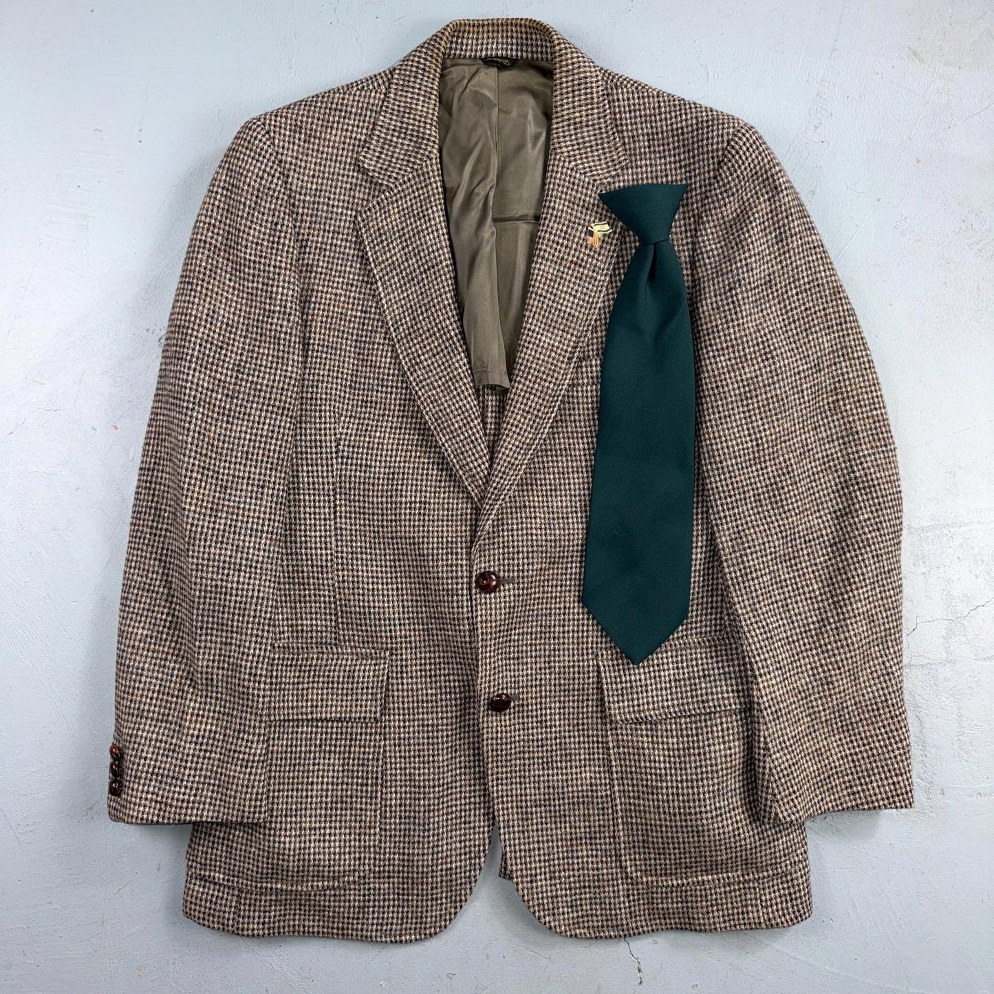 Harris Tweed PBM Vintage 42 Blazer Gray Herringbone Wool Sport Coat USA 1970s