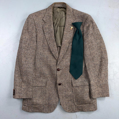 Harris Tweed PBM Vintage 42 Blazer Gray Herringbone Wool Sport Coat USA 1970s