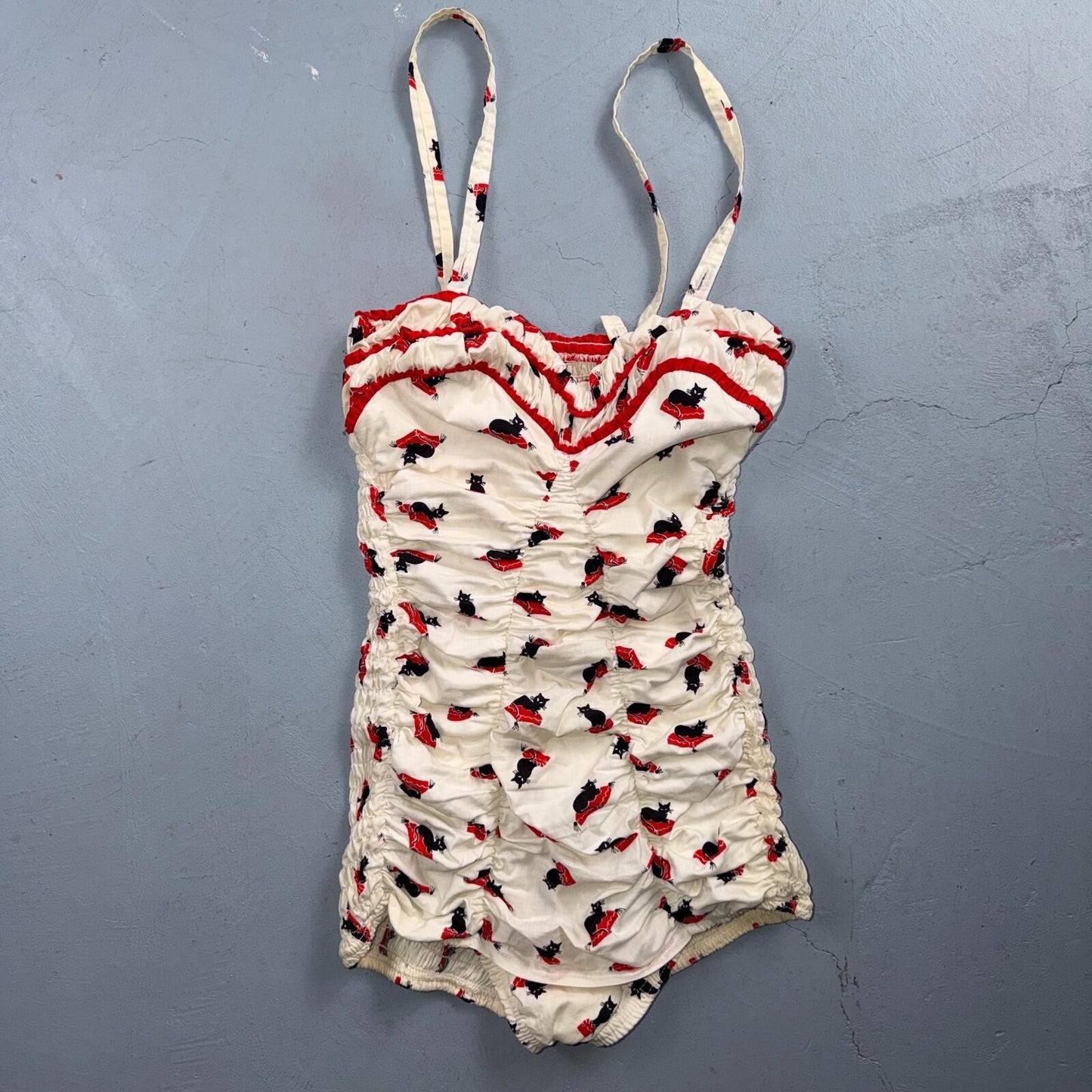 Catalina 1940s 1950s VTG Bathing Suit Swimsuit Hollywood Swim Wear Black Cats