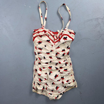Catalina 1940s 1950s VTG Bathing Suit Swimsuit Hollywood Swim Wear Black Cats