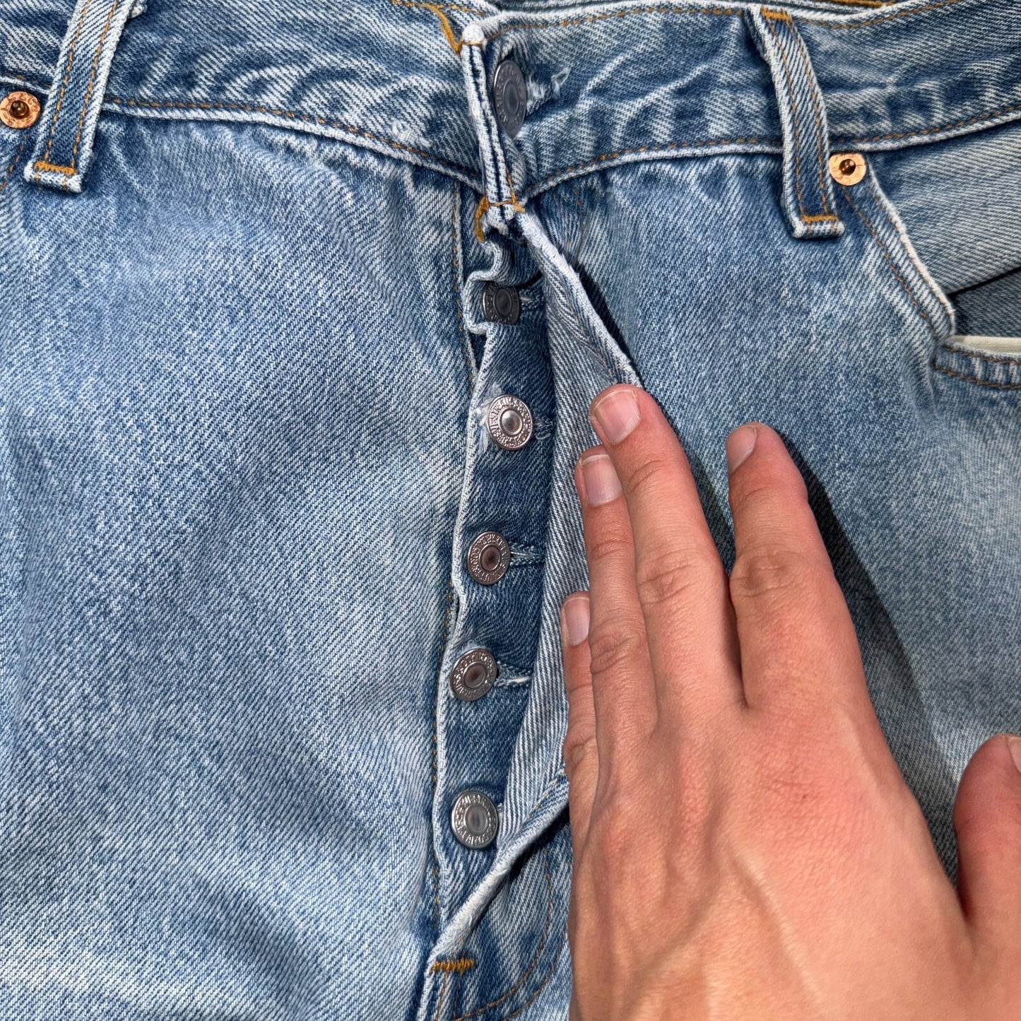 Levis 501 Vintage 90s USA XX Straight Leg Jeans Blue Light Wash 38x38 Act 35x34