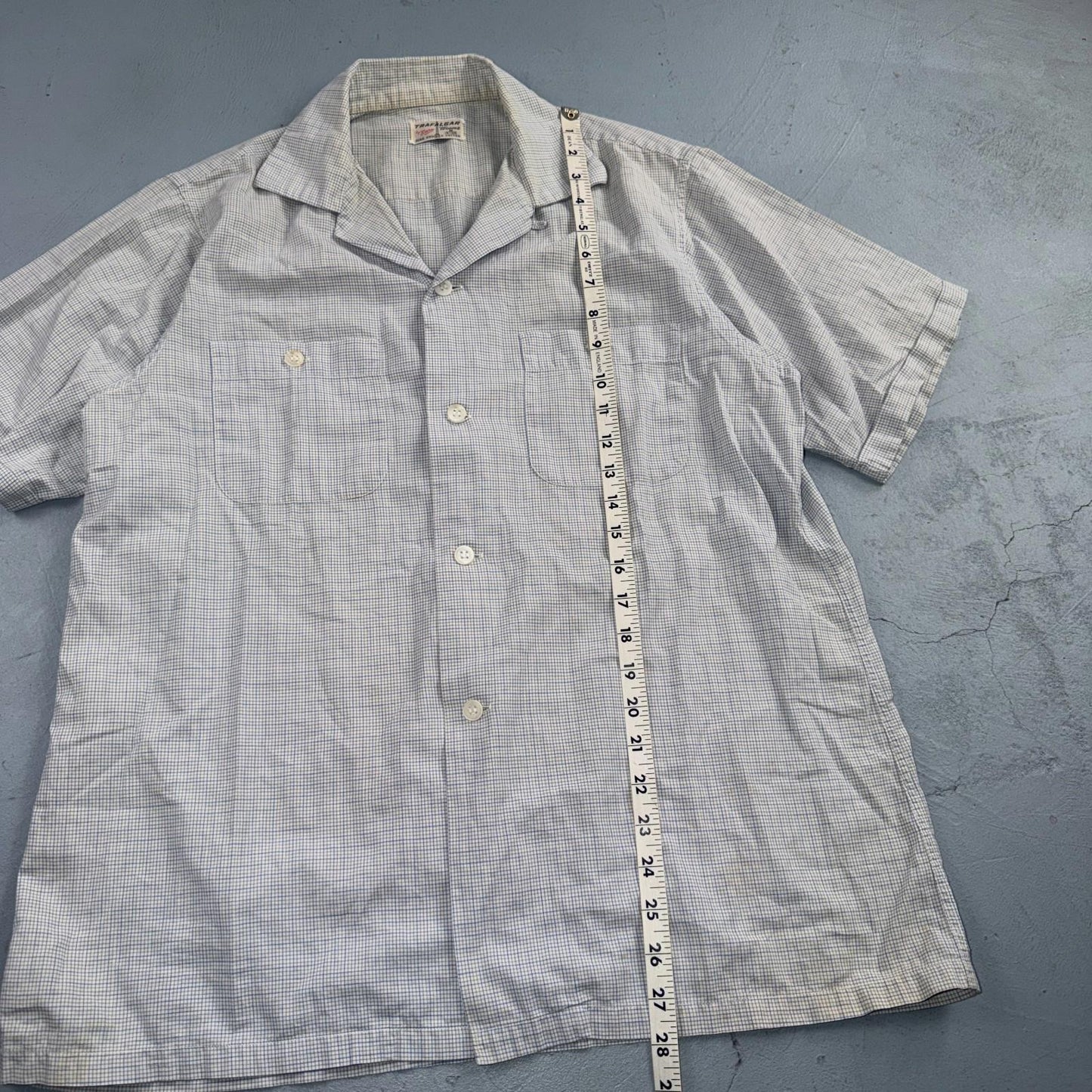VTG 1950s Enro Trafalgar Loop Collar Button Up Shirt Cotton Rockabilly M Checker