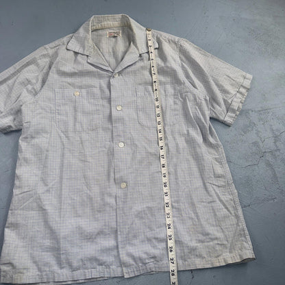VTG 1950s Enro Trafalgar Loop Collar Button Up Shirt Cotton Rockabilly M Checker