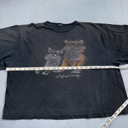 Cats Soft and Cuddly 1970s Boxy VTG T Shirt 70s Perfect Black Fade Boxy Animals