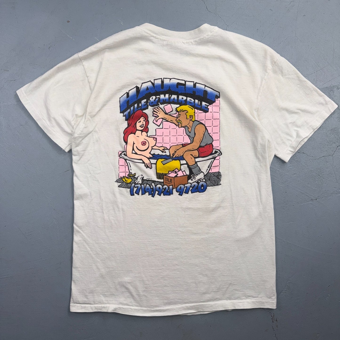 Pinup Babe In Tub 80s VTG T Shirt Hanes Beefy USA Tile Graphic Tile Girl Nudey