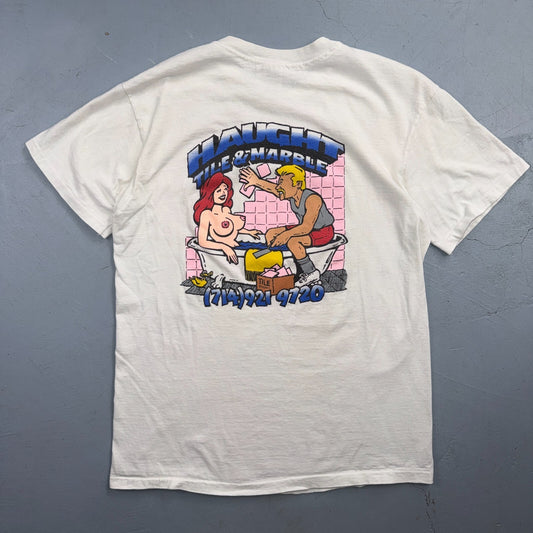 Pinup Babe In Tub 80s VTG T Shirt Hanes Beefy USA Tile Graphic Tile Girl Nudey