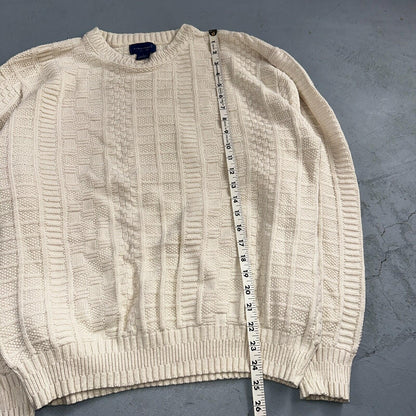 Towncraft VTG 80s 100% Cotton Made In USA Ivory Square Knit Sweater Sz L