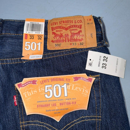 Levis 501 Vintage Y2K Deadstock XX Straight Leg Jeans Black Dark Wash 33x32