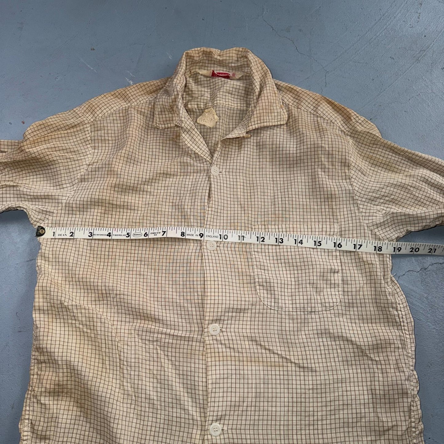 VTG 1950s Pilgrim Loop Collar Button Up Shirt Cotton Rockabilly S Thrashed Stain