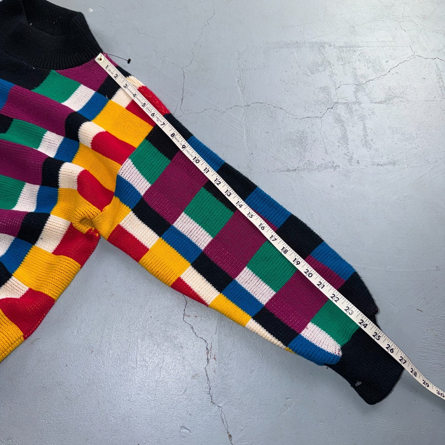 VTG Flyer Sportswear Color Block Knit Sweater Geometric Mock Neck Made USA