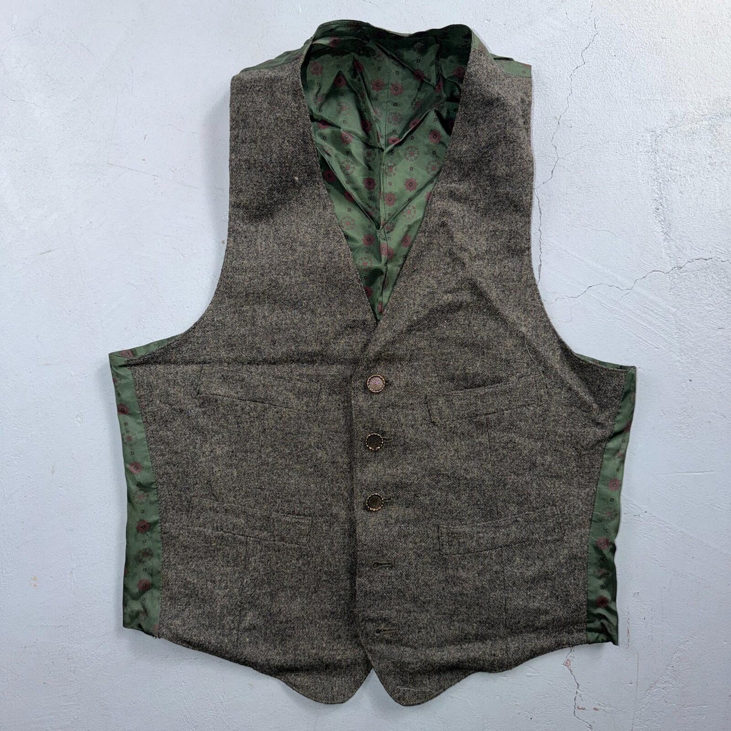 VTG Vest Mens Gray Green Waistcoat Size S 1940s 1950s Double Sided Rare Suit