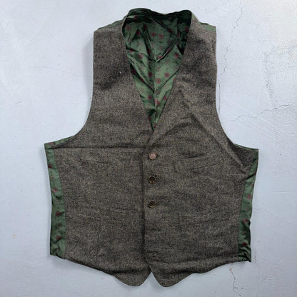 VTG Vest Mens Gray Green Waistcoat Size S 1940s 1950s Double Sided Rare Suit